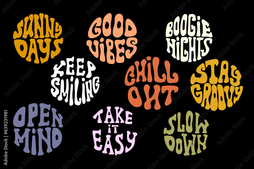 Set motivational slogan lettering in groovy style in a circle
