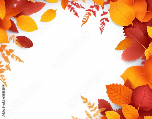 Autumn sale banner white background with red, yellow leaves frame around baner, autumn nature promo vector design elements. Banner. Generative AI
