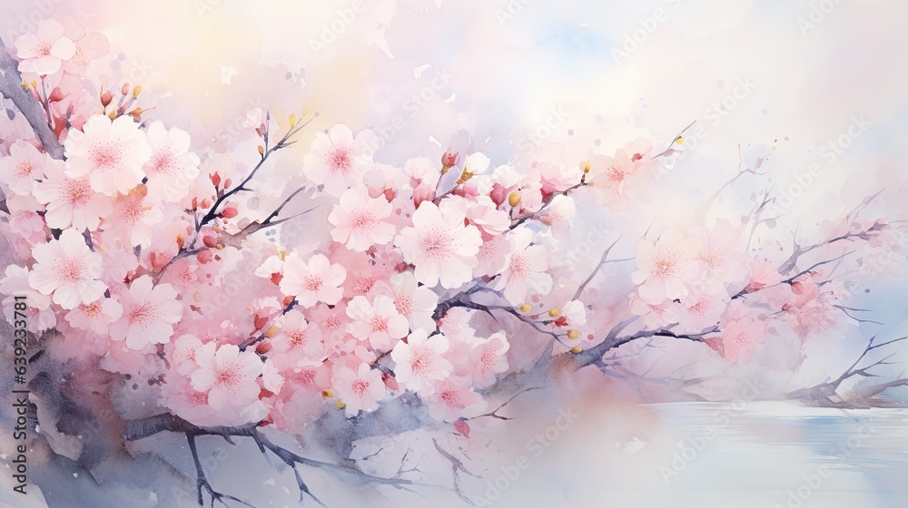 watercolour flower Sakura on pastel background, floral