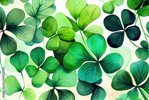 St. patrick's day watercolor clover background. AI generated