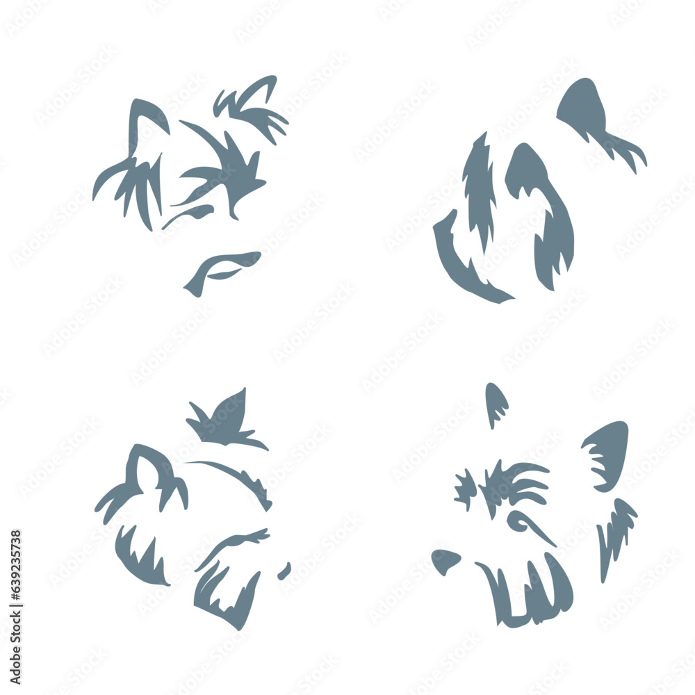 Set of different expressions of a Yorkshire terrier muzzle. Vector