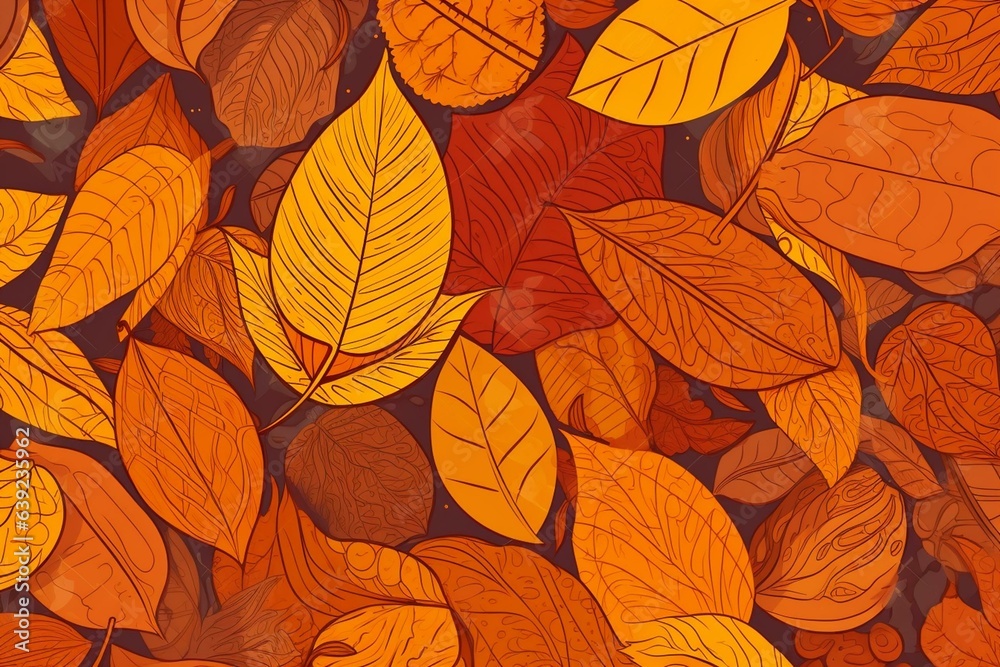 Background with seamless pattern of autumn leaves. Generative AI