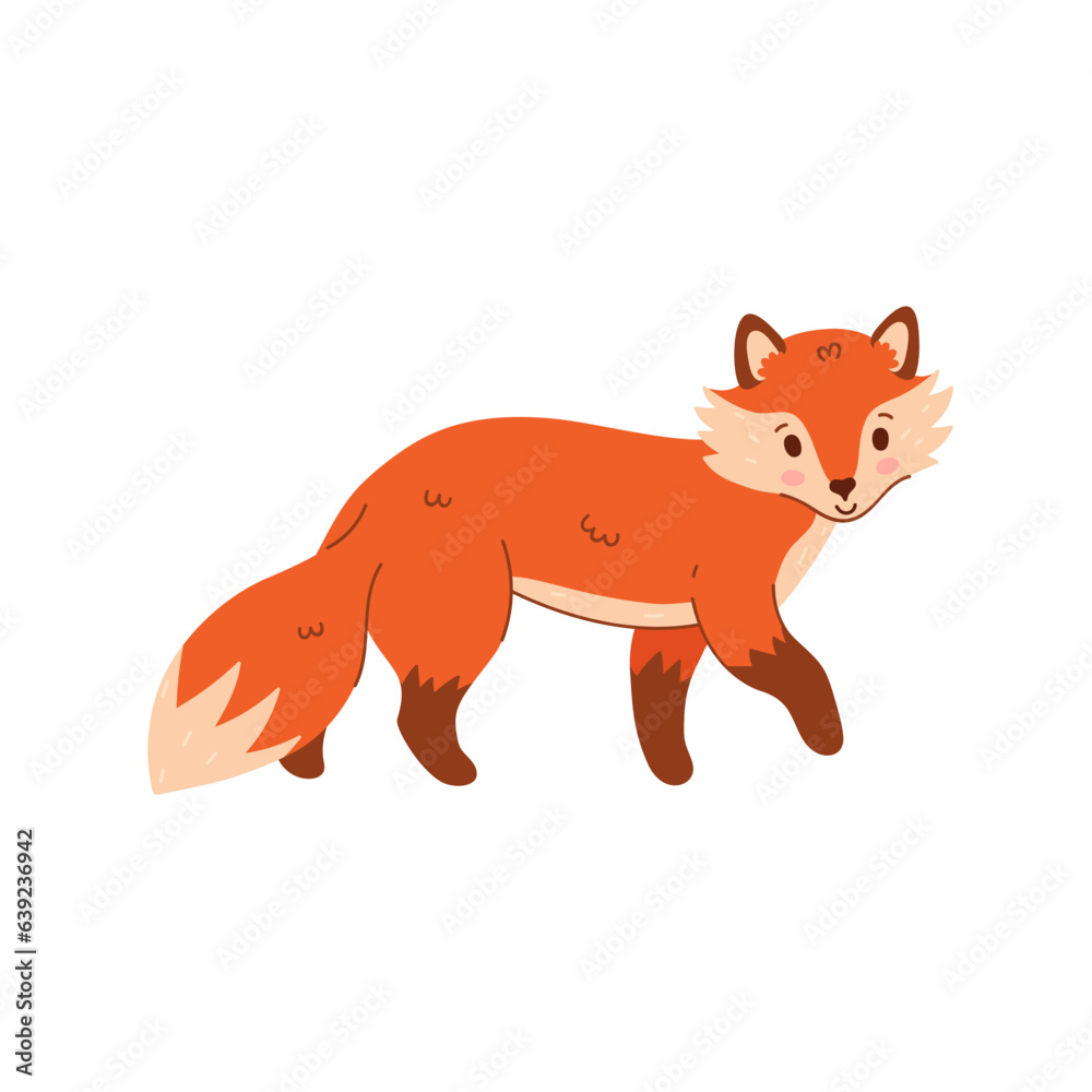 Cute cartoon fox is standing isolate on white background. Vector graphics.