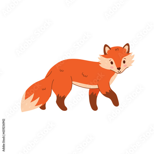 Cute cartoon fox is standing isolate on white background. Vector graphics.