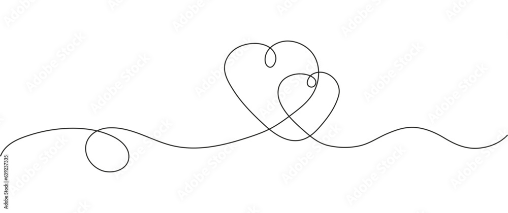 Hearts continuous line vector. One continuous line art drawing for Valentine Day. Feeling harmony, character