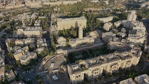 Jerusalem city center aerial drone view, Mamilla, Rehavia, Gan Haatsmaut, 4k Israel photo