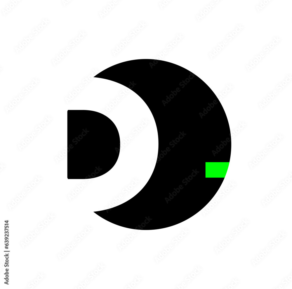 D brand name vector icon with red dot. D brand name vector icon with red dot.