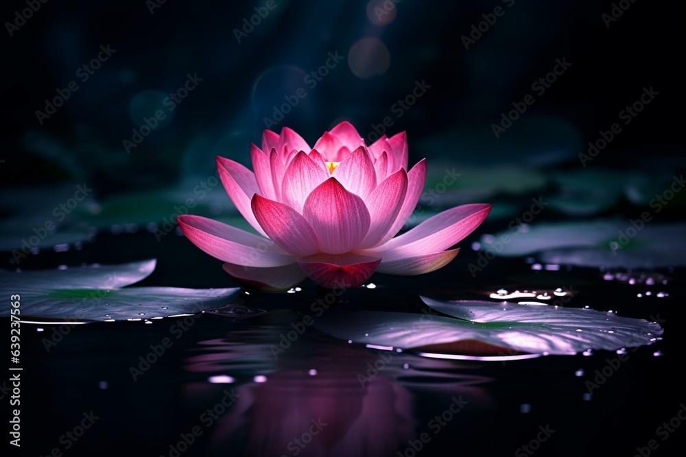 Dark background with pink lotus. Generative AI
