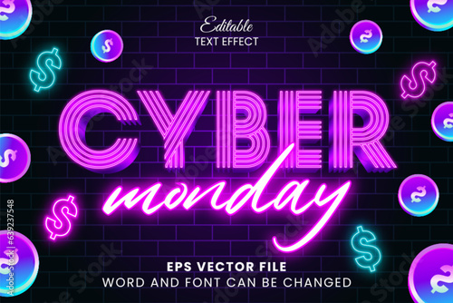 Purple neon cyber monday vector text effect