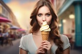 woman eating cream in the street