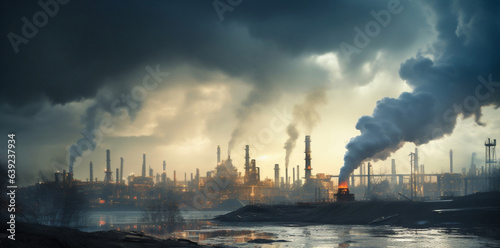 Chemistry production pollution oil refinery plant chimney industrial smoke technology energy factory ecology