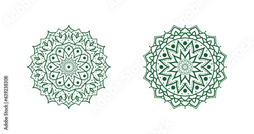 Mandala Vintage decorative elements. 2 sets of mandala in green color. Oriental pattern, vector illustration. Islam, Arabic, Indian, Moroccan, Spain, Turkish, Pakistan, Chinese, and mystic