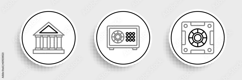 Set line Safe, Courthouse building and icon. Vector Set line Safe, Courthouse building and icon. Vector