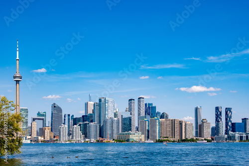 Photography Toronto downtown skyline seen acrtoss the water from the toronto islands in summ
