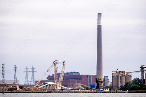 Photography urban renewal: a major construction project on a waterfront  with a decommission