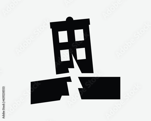 Earthquake Icon Natural Disaster Building Collapse Damage Destroy Earth Quake Black White Outline Shape Vector Clipart Graphic Artwork Sign Symbol