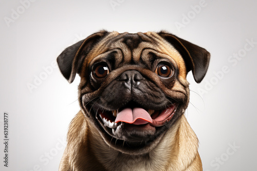 a smiling pug jumping on isolate white background © sakepaint