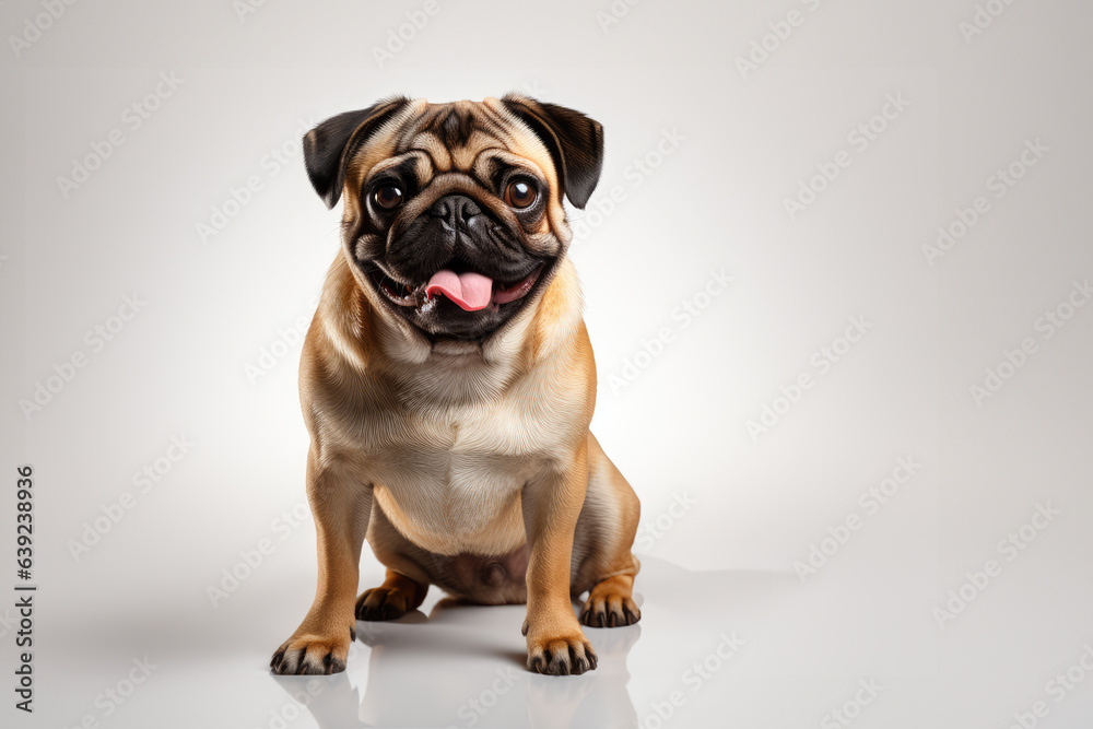 Obraz premium a smiling pug jumping on isolate white background