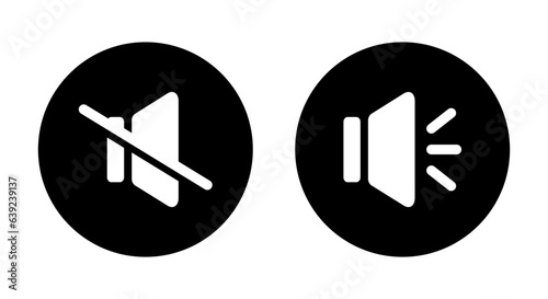 Mute speakers and volume speaker icon vector in circle