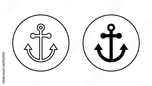 Nautical ship anchor icon vector in circle line