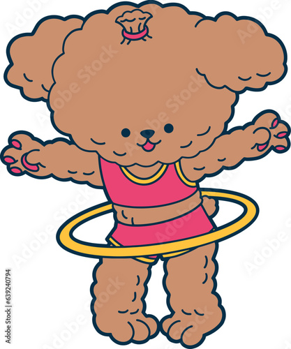 Cute poodle dog doing hulahoop cartoon character