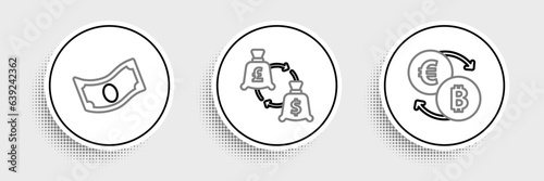 Set line Cryptocurrency exchange, Stacks paper money cash and Currency icon. Vector