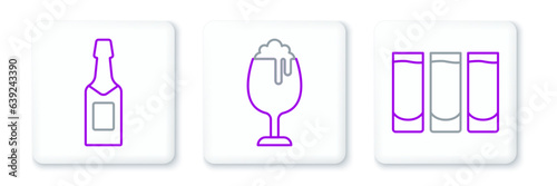 Set line Shot glass, Champagne bottle and Glass of beer icon. Vector