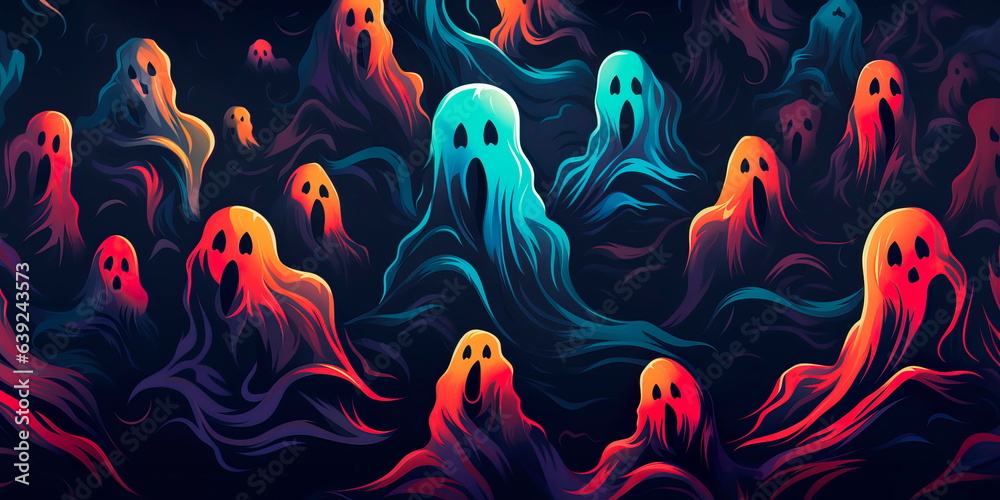pattern with mischievous, floating ghosts in various sizes and expressions. pattern with mischievous, floating ghosts in various sizes and expressions.