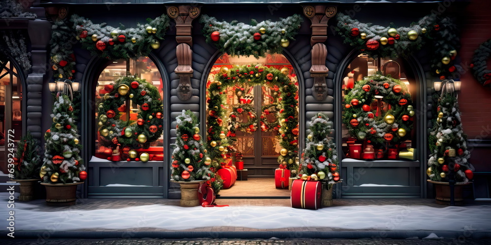 stores adorned with holiday decorations, combining the festive spirit with the shopping frenzy.