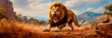 lion's commanding presence as it leads a coordinated ambush, showcasing the predator's strength