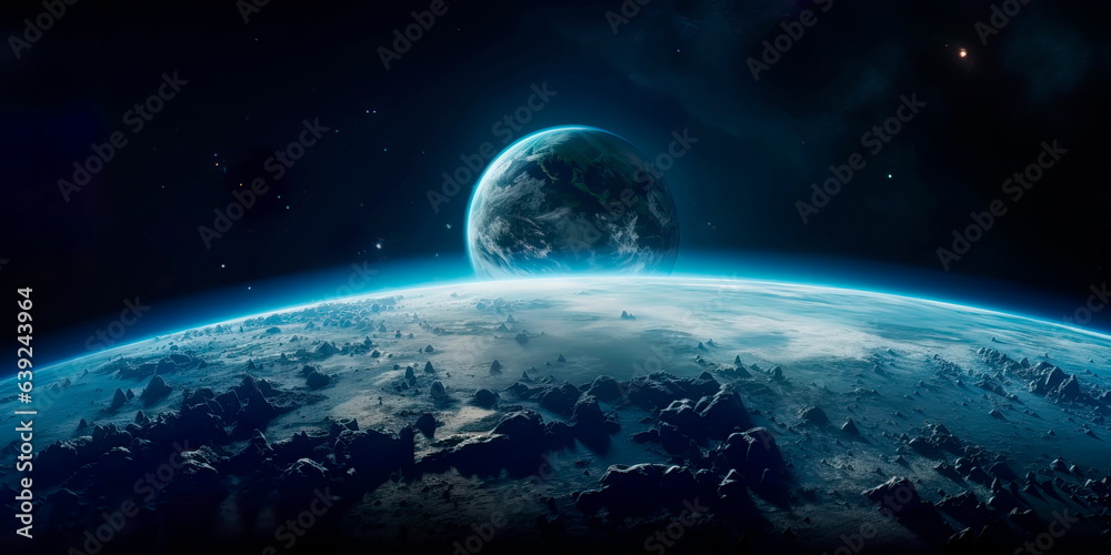 Planet Earth in dark outer space. View of the earth from the moon Stock ...