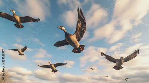 Stampa su tela Birds of freedom wildlife geese flock in the sky.
