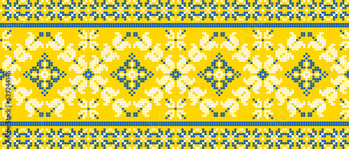 Vector illustration of Ukrainian ornament in ethnic floral style, identity, vyshyvanka, embroidery for print clothes, websites, banners. Background. Geometric design