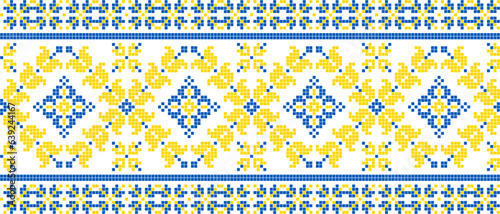 Vector illustration of Ukrainian ornament in ethnic floral style, identity, vyshyvanka, embroidery for print clothes, websites, banners. Background. Geometric design