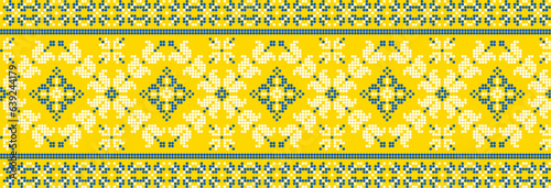 Vector illustration of Ukrainian ornament in ethnic floral style, identity, vyshyvanka, embroidery for print clothes, websites, banners. Background. Geometric design