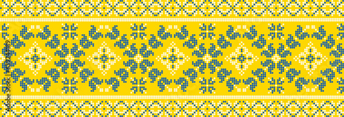 Vector illustration of Ukrainian ornament in ethnic floral style, identity, vyshyvanka, embroidery for print clothes, websites, banners. Background. Geometric design