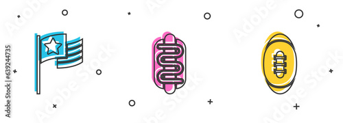 Set American flag, Hotdog sandwich and Football ball icon. Vector