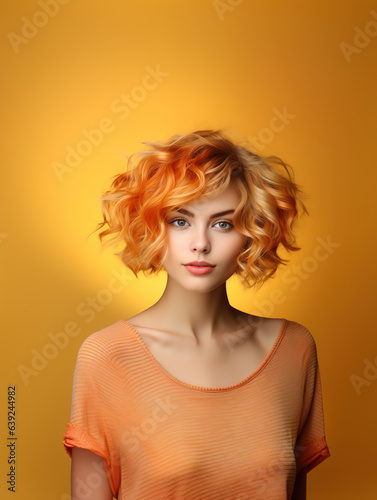 Studio portrait of cute young woman with orange hair, Generative AI illustration photo