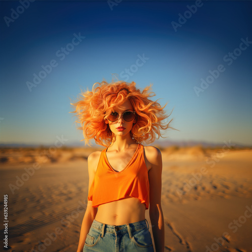 Vászonkép Outdoor portrait of  rebel teen with firry red hair, Generative AI illustration