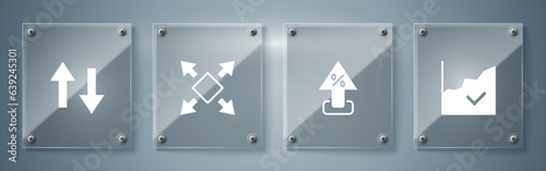 Set Financial growth increase, Percent up arrow, Many ways directional and Arrow. Square glass panels. Vector