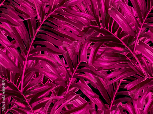 Africa Tropic Seamless Pattern. Pink Black Swimwear Shirt Botanical Flower Background. Hawaiian Botany Texture Design. Watercolor Leaves of Monstera, Palm and Jungle. Large Leaf Aloha Rapport.