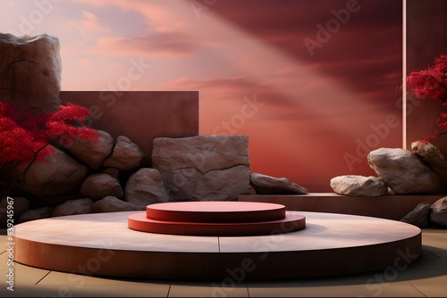 3D realistic podium for product shooting with a lot of space to put a product with Abstract scene concept AI Generative Illustration.