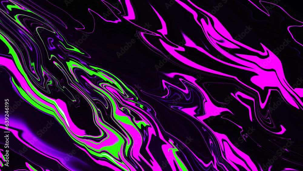 Fluid blur neon light green purple pink wavy line on black background. Abstract liquid backdrop. Glitch Art trippy digital wallpaper. Template. texture. gradient. Violet color. Metaverse portal space. Fluid blur neon light green purple pink wavy line on black background. Abstract liquid backdrop. Glitch Art trippy digital wallpaper. Template. texture. gradient. Violet color. Metaverse portal space.