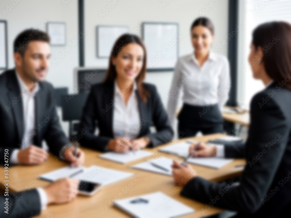 Blurred business people meeting at the office, blurred office interior space background for presentation.