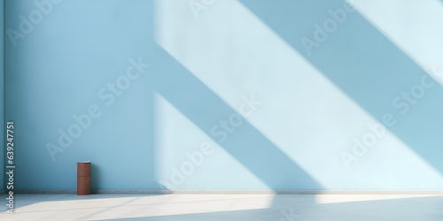Minimal abstract light blue background for product presentation Shadow and light from windows on plaster wall