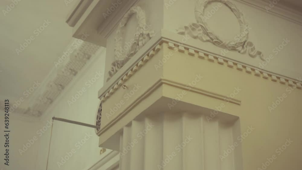 Camera movement along the column. Column in the museum, fresco