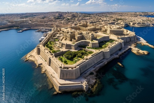Bird's-eye view of Fort St. Elmo in Valletta, the southernmost European capital located in Malta. Generative AI photo