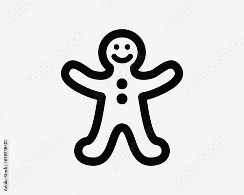 Gingerbread Man Line Icon Ginger Bread Cookie Person Shape Christmas Holiday Food Dessert Biscuit Sweet Black White Line Outline Sign Symbol Vector