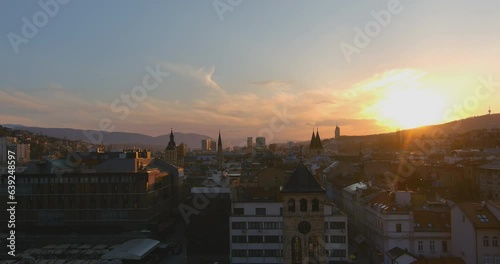 Sarajevo Sunset Skyline Cinematic Aerial Shot photo