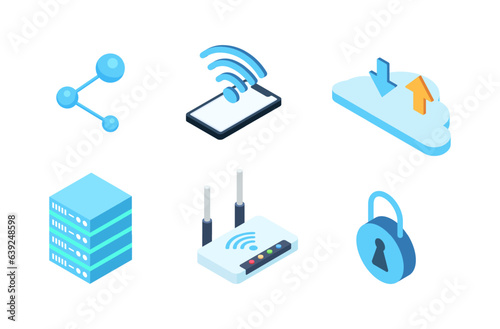 AI-Cloud element isometric icons set.